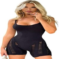 Dabuliu Ženske okrugle vrata mrežice Spaghetti Slim FIT kombinezon Bodysuit Workout Leotard