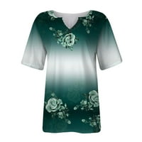 Tobchonp ljetni cvjetni tiskovi za žene casual labavo y2k odjeću Žene kratkih rukava ljetni vrhovi zeleni