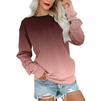 Qcmgmg casual pulover vrhovi za žene gradijent labave slatke dukseve za tinejdžere s dugim rukavima Crewneck Sexy Womens Tops Womens Boho majice Kava