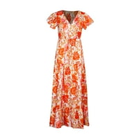 plus veličina haljina za žene Ženska haljina s V-izrezom na plaži Boemske cvjetne ruffles haljina narandžasta