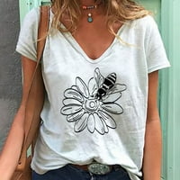 Ljetni vrhovi za žene Ženska Ležerna modna ljetna V-izrez Majica Sunflower Ispiši kratkih rukava