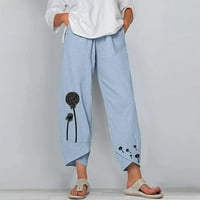 Dabuliu ženske pamučne posteljine crteže visoke strukske hlače, casual labave široke pantalone za noge