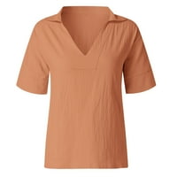 Iopqo T majice za žene Žene kratki rukav V izrez Ležerne prilike Labavi vrhovi Dame pamučne majice Bluze
