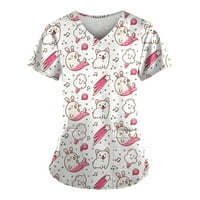 Ženski vrhovi bluza Casual kratkih rukava Grafički printira Ženska majica V-izrez ljeto ružičasta m
