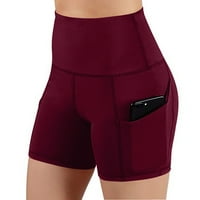 Kamummark PI Ženske kratke hlače Žene Čvrsti džep High-struk Hip Stretch hlače Trčanje fitness joga kratke hlače Vino