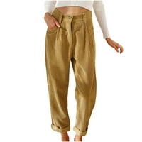 Ženske velvet pantalone ravno ležerne pahuljice s džepovima sa džepovima Loose suženi joggeri visokog
