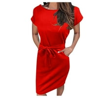 Wendunide haljine za žene Ženska ljetna prugasta majica kratkih rukava haljina casual kravata sa džepovima crvena