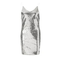 Haljine za žene ženski duboki V-izrez bez rukava mini haljina kratka seksi mini chemise srebrna l