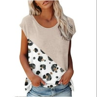 Ženski leopard blok blok patchwork bluza kratkih rukava kravlje vrhove vrhova Crewneck Tunic Comfy tshirts