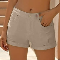 Iopqo Ženske kratke hlače Jean Hratke za prirubnice Prirubni modni ručni kratke hlače Trendne hlače