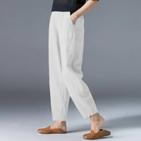 Wendunide Teretne hlače Žene prozračne pamučne posteljine džep elastične struine labave pantalone hlače