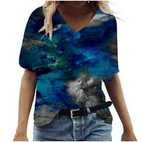 Ljetni vrhovi za žene plus veličine casual šarenog cvjetnog tiska V izrez kratkih rukava majica