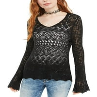 Američki krpa Ženski juniori Otvori Stitch V-izrez pulover s pulovernim džemper crna s
