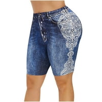 Ylioge Normalni struk trčanje CAPRIS za žene Fau Jeans Lounge Summer Capri hlače Tummy Control Demin