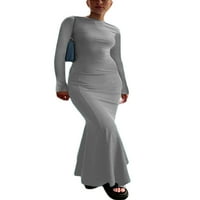 Hirigin ženske haljine s dugim rukavima Ležerne prilike za riblje hem solid boju Backless haljina za