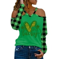 Ženska modna casual sv. Patrickov dan sv. Patrickov, majica s dugim rukavima Top Black XXL
