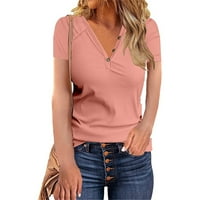 Ženske majice Ženska ljetna gumba sa navojem čvrstog boja tanka majica s kratkim rukavima V-izrez Top