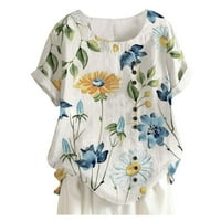 Ženski bluze Ženski ljetni casual okruglica s kratkim rukavima cvijet s majicama s labavim majicom