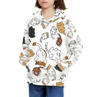 Slatke mačke dukseve u dobi od 14- elastične dječje duksere s kapuljačom djevojke izdržljive pulover dukserice prednji džep