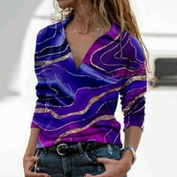 Čvrsta boja V rect T majice za žene Ženska modna rukav V izrez cvjetni pulover tiska Top V izrezani tiskani gornji dugi rukav duks dukseri