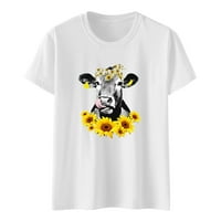 Ženski vrhovi Žene kratkih rukava O-izrez suncokret cvjetni print casual vrhovi pulr bluza majica TUNIC
