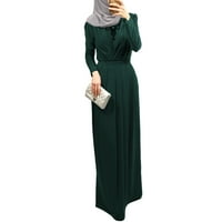 Ženska muslimanska duga rukava Abaya Maxi Haljina Cross RUCHED V-izrez Pobjed visoki struk plutač rube Ramadan Dubai Hijab Kaftan islamska odjeća
