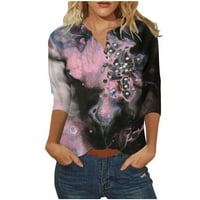 EFSTEB ženski rukav Tors Trendy Crewneck Leisure Fashion Print Ispiši udobno opušteno bluza tunike s