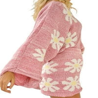 Coduop Ženski pad pletena set dugih rukava s ramena cvjetni pleteni džemper + hlače sa zatvaračem