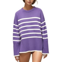 Ženski labavi prugasti džemper ženski pulover džemper crne s