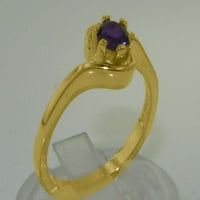 Britanski izrađeni klasični 18K žuti zlatni prsten od prirodnog ametista - Opcije veličine - Veličina 5,25