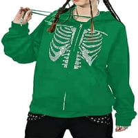 Dabuliu Womens Zip Up Hoodie Vintage Prevelike kostur Rhinestone skeletona Duksevi Y2K E Girl Baggy