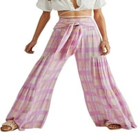 Aturuste Women cvjetne široke pantalone za noge Chic High Squik labav salon Ispis boemske hlače na plaži