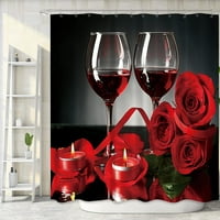 Valentines Tuš za tuširanje Romantična Crvena cvijeća za ružu i zavjese za tuširanje vina sa kukama,