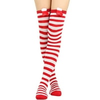 Miayilima čarape žene Ženske duge čarape prugaste bedrene čarape preko festivala čarapa za koljena Božić