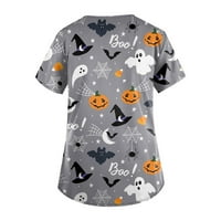 Piling za žene Halloween Ghost bundeve ispisani piling materinstvo kratkih rukava s uzorkovima radna odjeća V izrez plus veličina odjeća slatka sa džepovima Jedna košulja siva 5xl