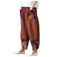 Yuehao Hlače za žene Ležerne prilike pamučne posteljine Ispiši patchwork neregularne hlače sa širokim nogama