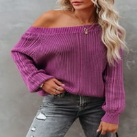 Asyoly Women off ramena džemperi palica rukav puni u boji Ležerni kabel pleteni pleteni pulover seksi
