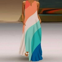 RBAOFUJIE Ljetne haljine Ženska modna seksi vintage V izrez džep bez rukava od ispisane plaže Spring