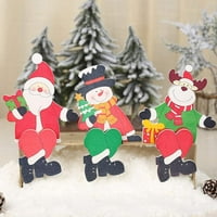Eastjing Božićni drveni ukras božićni sjedeći lutka snjegović uzorak drvena slatka desktop lutka party
