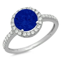 1.85ct okrugli rez simulirani plavi safir 14k bijeli zlatni godišnjica Angažovanje halo prstena veličine