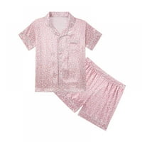 Ljetna dječja djevojka čista boja imitiraju svilene pidžame kratkih rukava s kratkim hlačama za spavanje, 5- godina