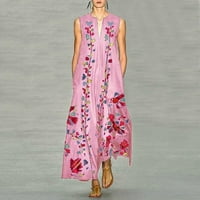 Žene plus veličine Vintage Dnevno casual bez rukava od ispisanog cvjetnog V izrez Maxi haljina