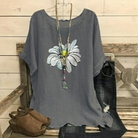 Dqueduo majice za žene Vintage Pamuk-Blend O-izrez s kratkim rukavima cvjetni print Top T-majice bluza