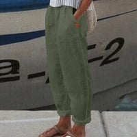 Žene visokog struka široke pantalone za noge modne malene elastične pantalone udobne ravne noge dugačke pantalone sa džepovima Ženske casual pantalone zelene xxl