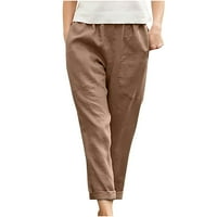 Asdoklhq hlače za zazor za žene, ženske hlače plus čišćenje ženske elastične strugove casual hlače čvrsto boje velike džepove pamučne posteljine ravne hlače
