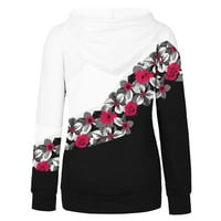SunhillsGrace Dukserice za žene Splice patchwork cvjetni ispis dugih rukava s kapuljačom, pulover povremenog