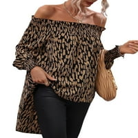 Ležerni leopard Ispisuje s roba za bluzu dugih rukava smeđu ženske bluze