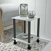 JS -1-Komad bijeli + crni bočni stol 2-nivoski prostor krajnji sto, moderno noćno postolje, kauč na