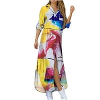 Cleariance ženske ljetne haljine casual V-izrez cvjetna haljina za zabavu Maxi haljina dugih rukava