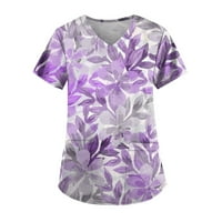 Bluza Cvjetni kratki rukav Ležerne prilike V-izrez Ljeto za žene Purple M
